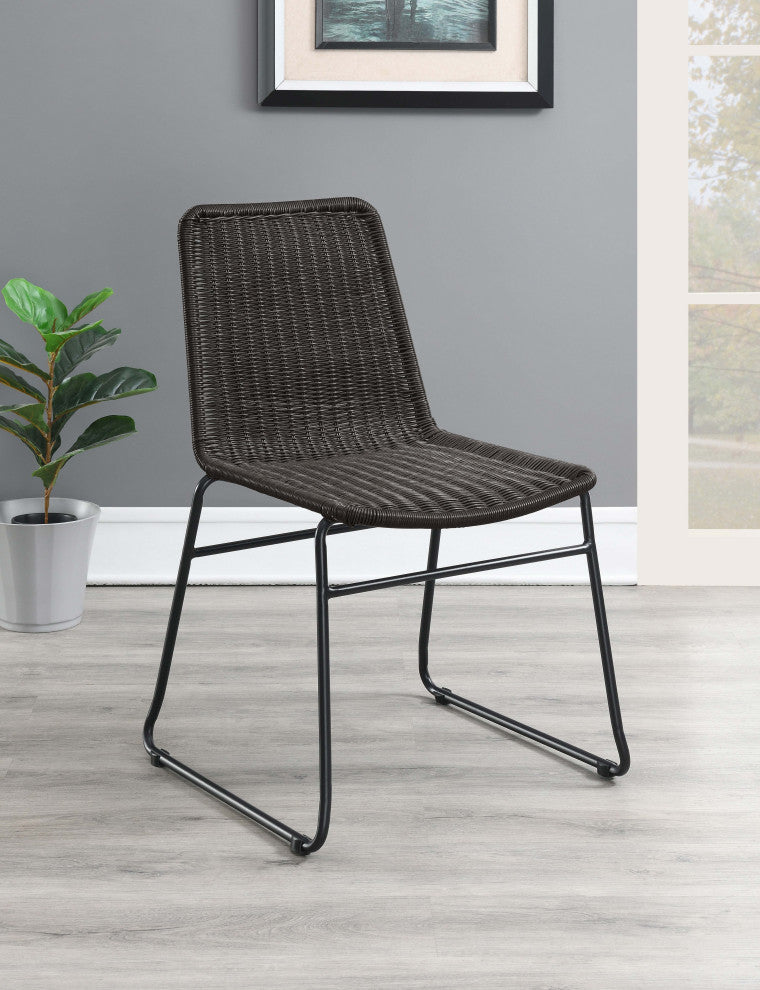 Dacy Faux Rattan Metal Dining Side Chair Brown, Set of 2