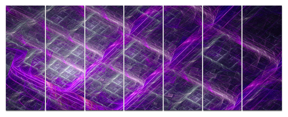 Purple Abstract Metal Grill, Abstract Art on Canvas, 83"x32", 7 Panels
