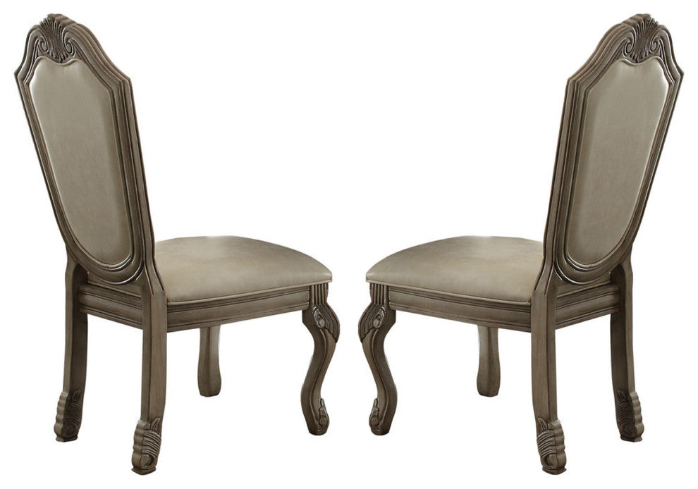 Set of 2 PU Upholstered Side Chair, Antique White Finish