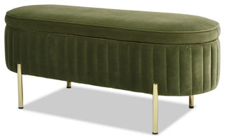 Chloe Modern Glam Storage Bench, Olive Green Performance Velvet
