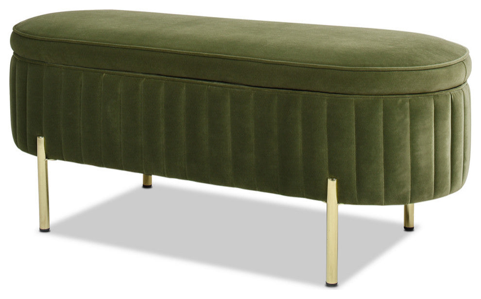 Chloe Modern Glam Storage Bench, Olive Green Performance Velvet