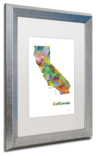 Marlene Watson 'California State Map-1' Art, Silver Frame, 16"x20", White Matte