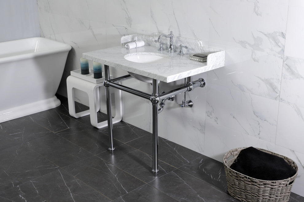 Kingston Brass LMS3630MB1 36" Carrara Marble Console Sink, Legs