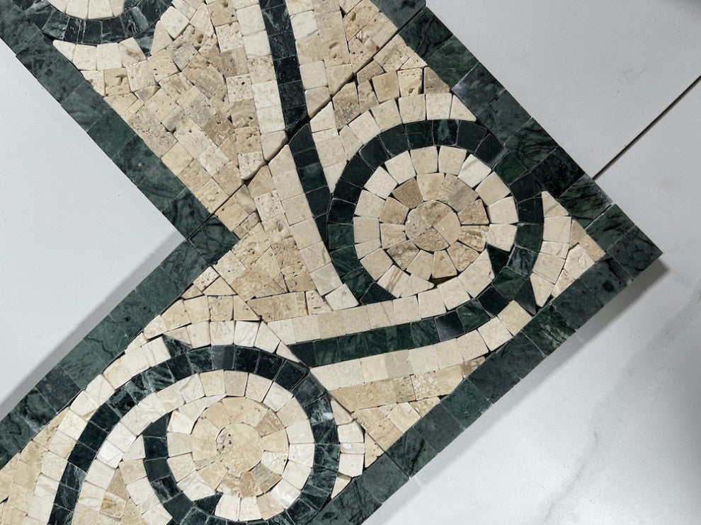 Marble Mosaic Border Listello Tile Vine Dark Green 5.1x12 Polished, 1 piece