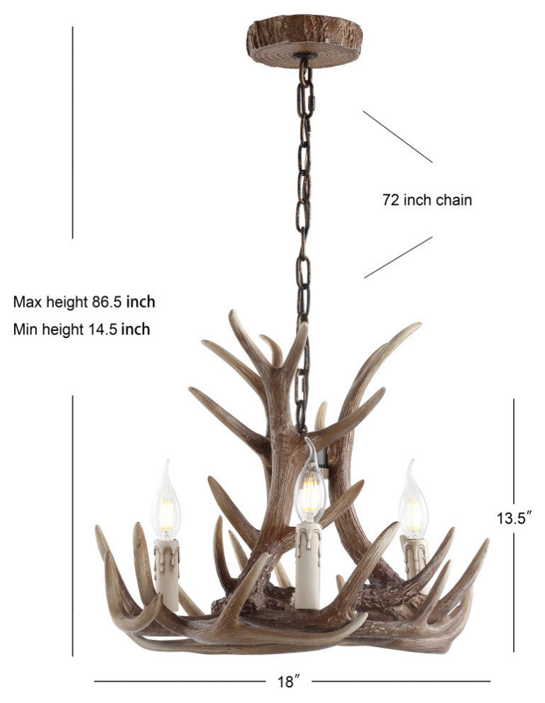 Eldora 18" Adjustable Resin Antler 3-Light Led Chandelier, Brown