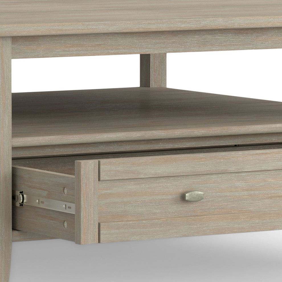 Warm Shaker Solid Wood 36 Inch Wide Square Coffee Table In Distressed Grey