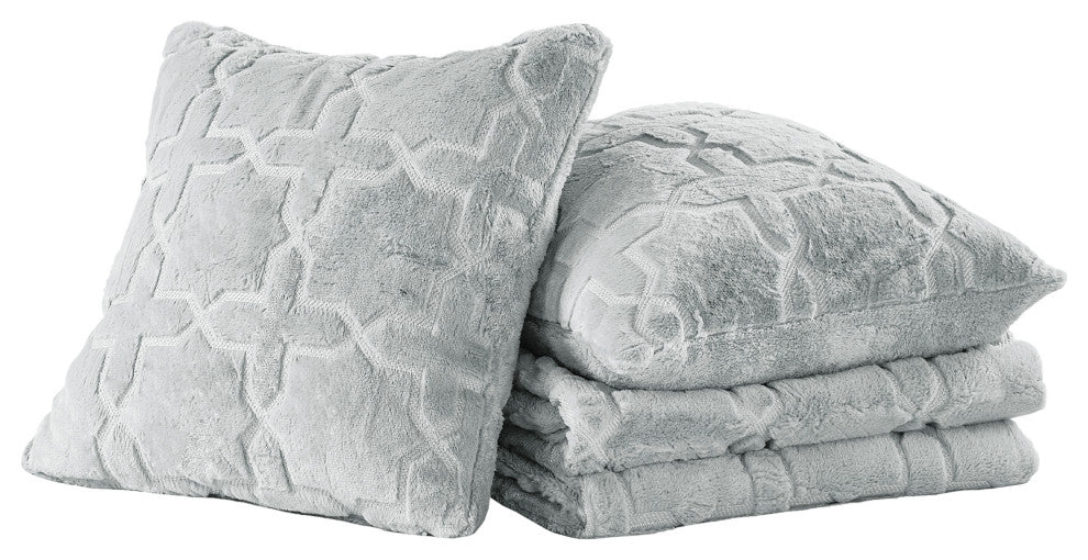 Tatami Faux Fur Throw Blanket & Pillow Shell Set, Silver