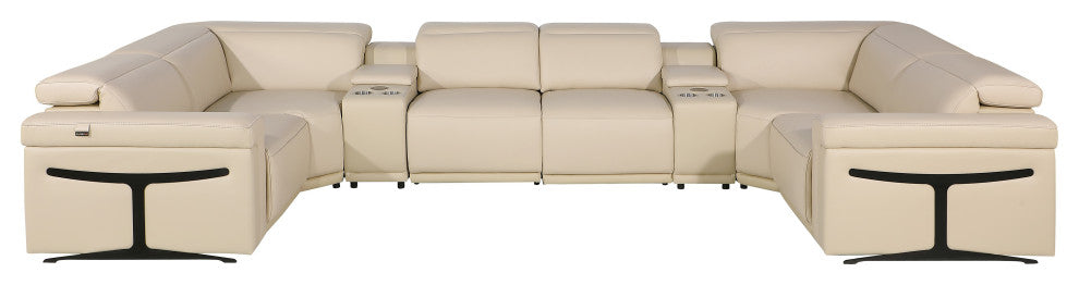 GIOVANNI 8-Piece 2-Power Reclining Italian Leather Sectional, Beige