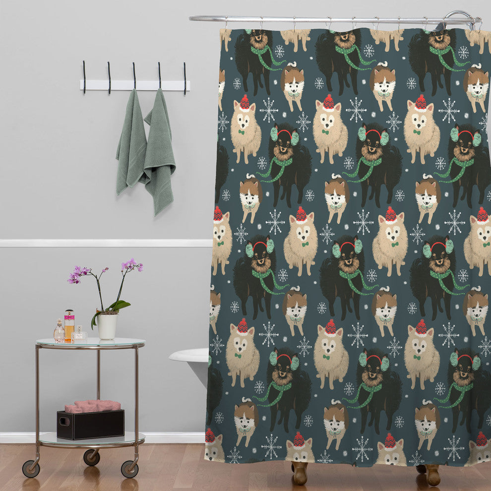 Deny Designs Pimlada Phuapradit Christmas Canine Pomeranian Shower Curtain
