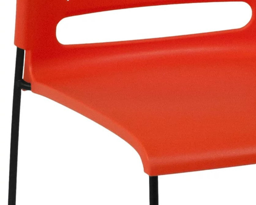 Set of 5 Multipurpose Stack Chair, Contoured Seat With Perforated Back, Orange