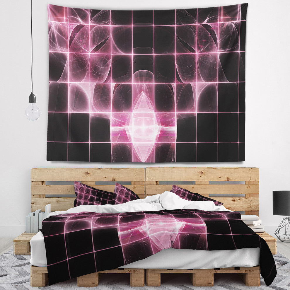 Pink Bat Outline on Radar Abstract Wall Tapestry, 39"x32"