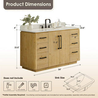 Serene Bathroom Vanity, Nature Brown, 54", No Mirror