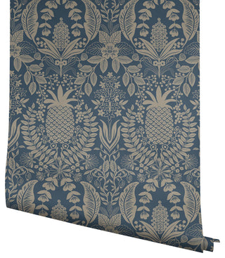 Pineapple Damask Navy Wallpaper