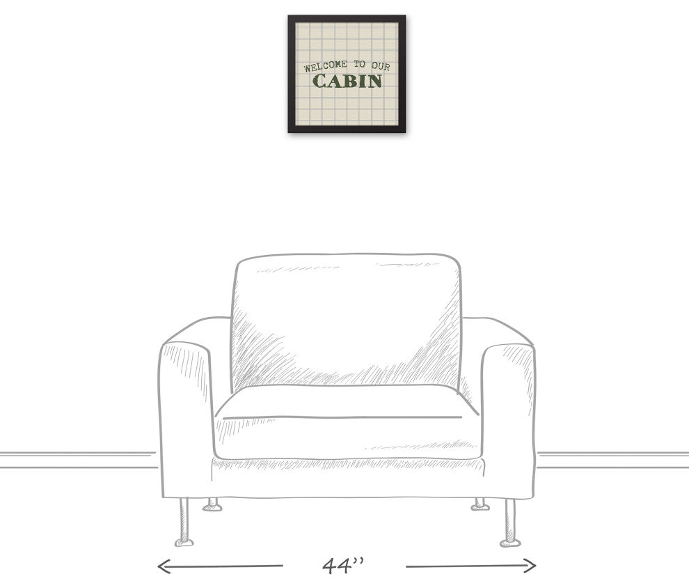 Welcome to our Cabin Gray and Cream Check 13.73x13.73 Black Framed Canvas
