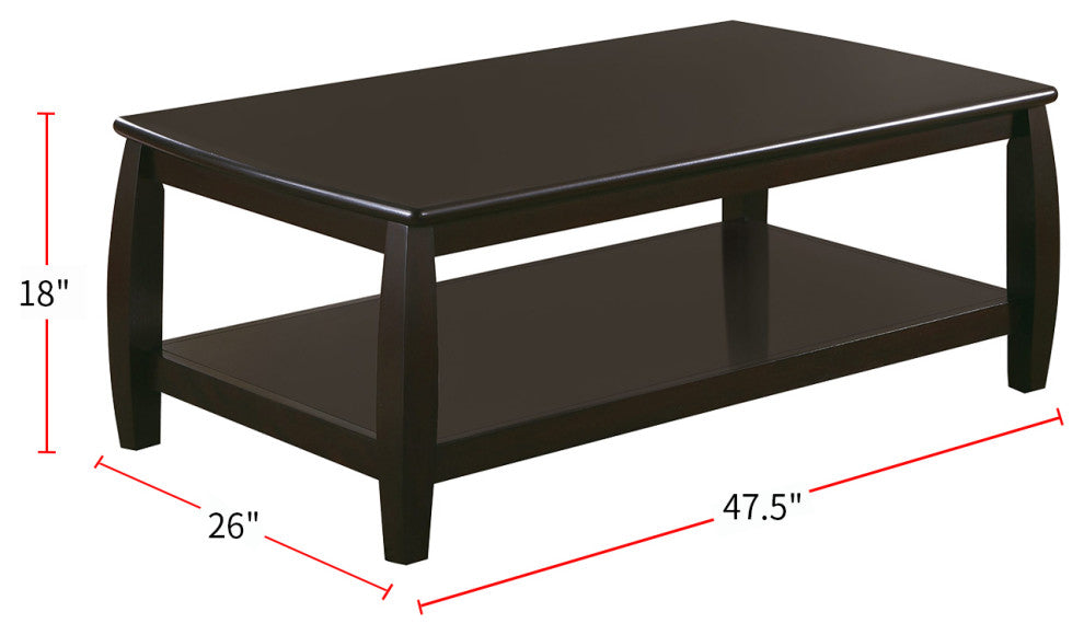 Wood Coffee Table with Bottom Shelf, Cappuccino