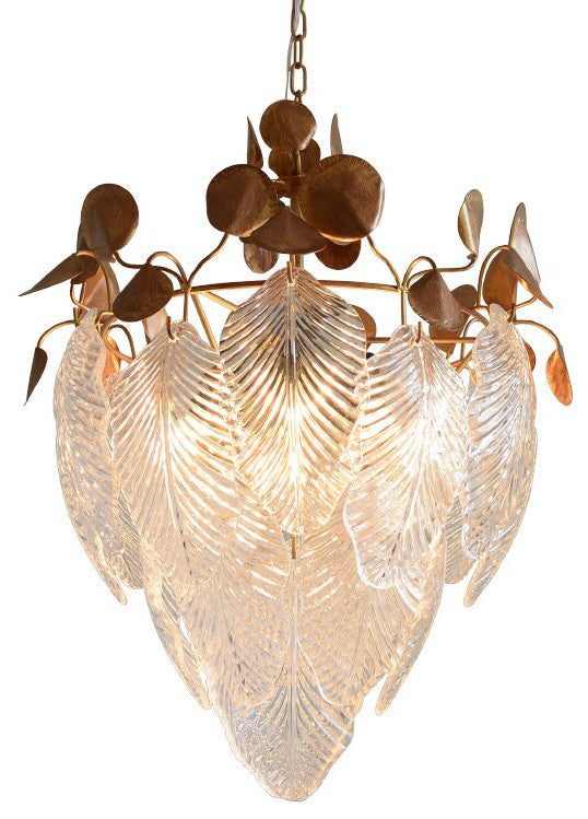Uster | Glass Leaves Chandelier for Living Room, Cognac