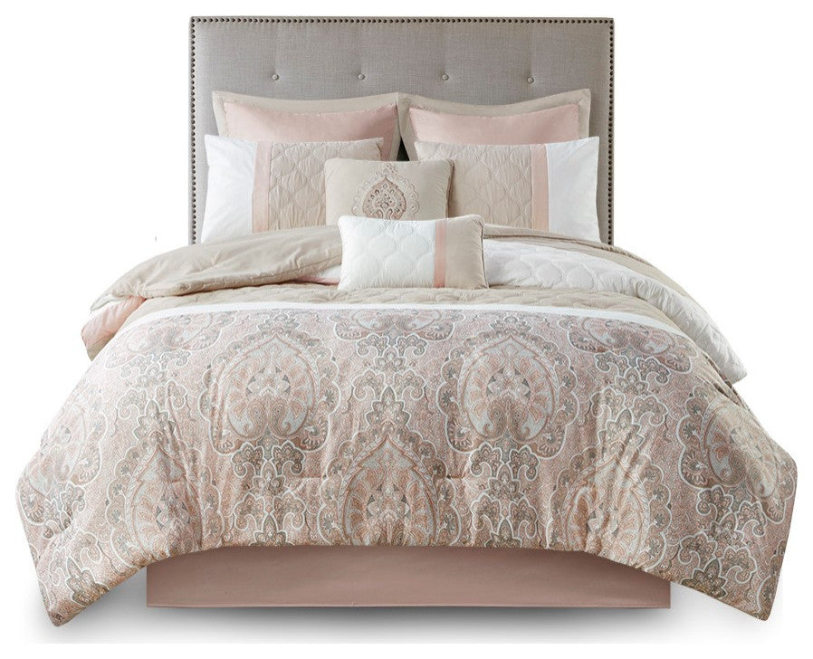 510 Design Shawnee 8 Piece Comforter Set, Blush, Cal King