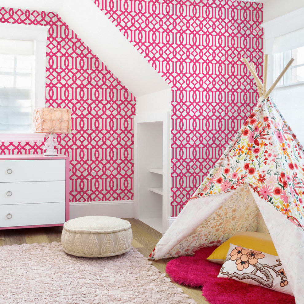 Avant Trellis Peel and Stick Vinyl Wallpaper, Magenta, 24"w X 60"h