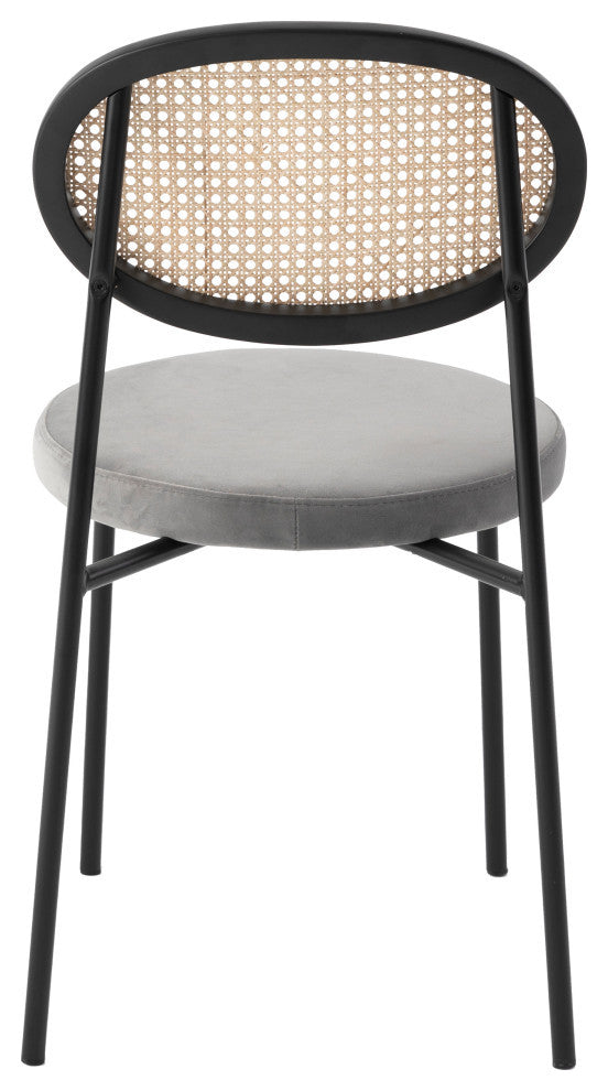 LeisureMod Euston Dining Chair with Wicker Back & Velvet Seat Set of 2, Gray