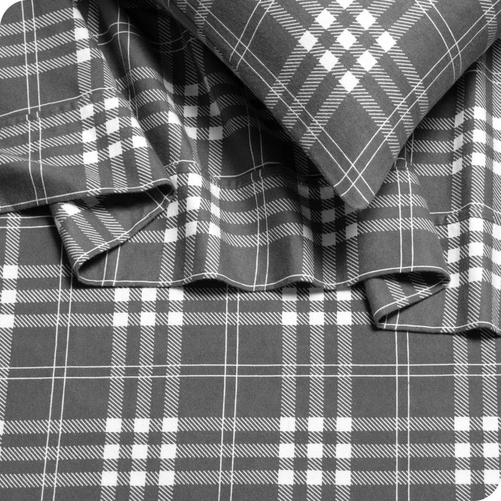 Bare Home Cotton Flannel Sheet Set, Stirling Plaid - Gray/White, Full