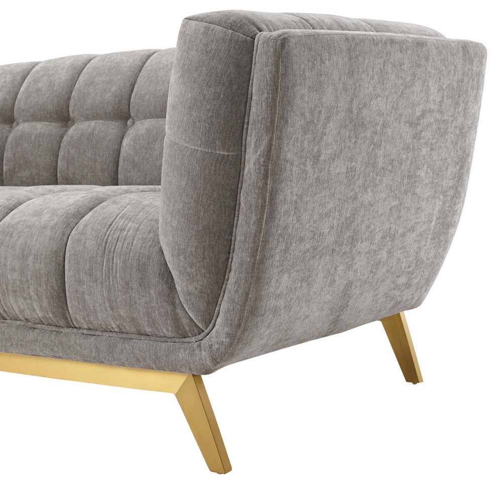 Loveseat Sofa, Velvet, Gray, Modern, Living Lounge Hotel Lobby Hospitality