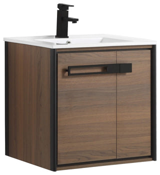 Oakville Wall Mount Bathroom Vanity, Walnut Ebony, 24", Black Hardware