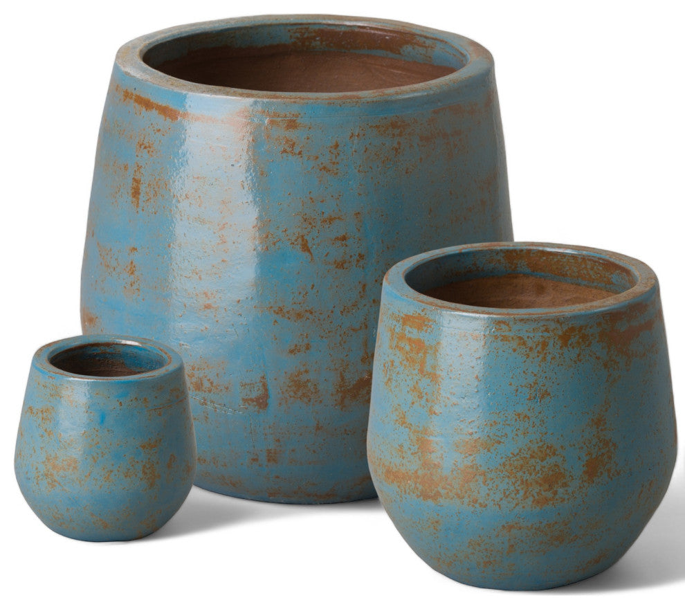 9" Round Planter, Turquoise Wash Glaze