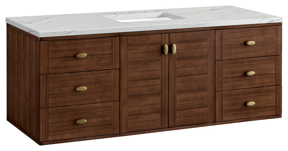 Amberly 60" Single Vanity, Mid-Century Walnut, 3CM Arctic Fall Top