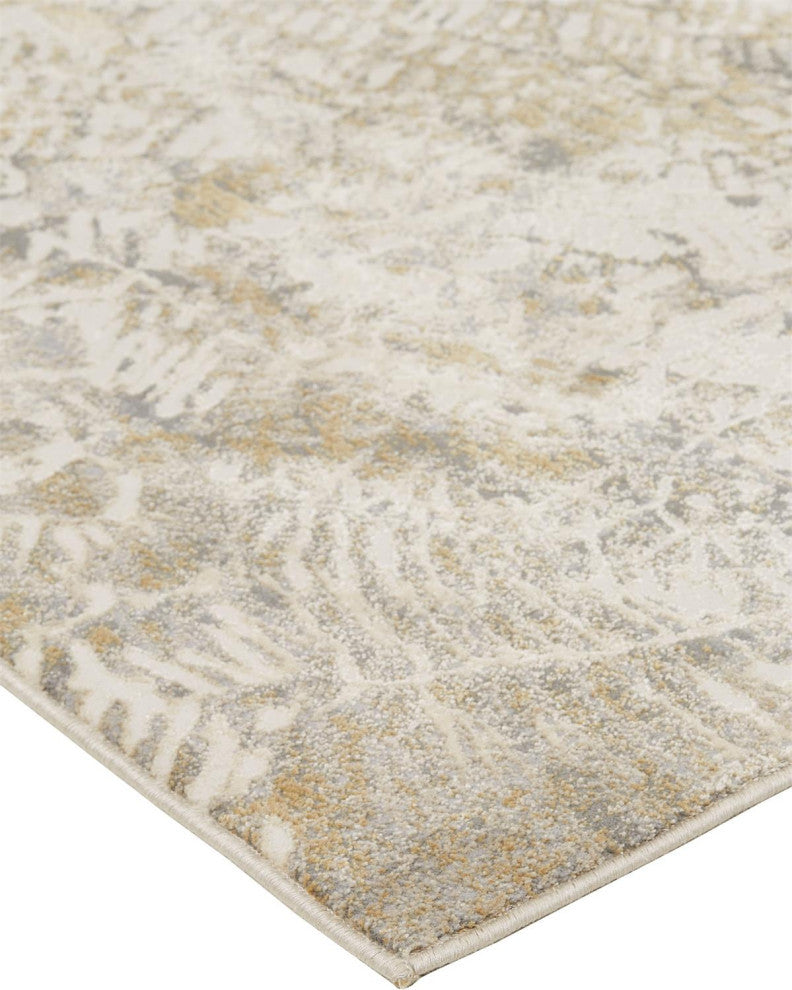Weave & Wander Frida Distressed Abstract Watercolor Rug, Ivory/Gray, 2'1"x3'