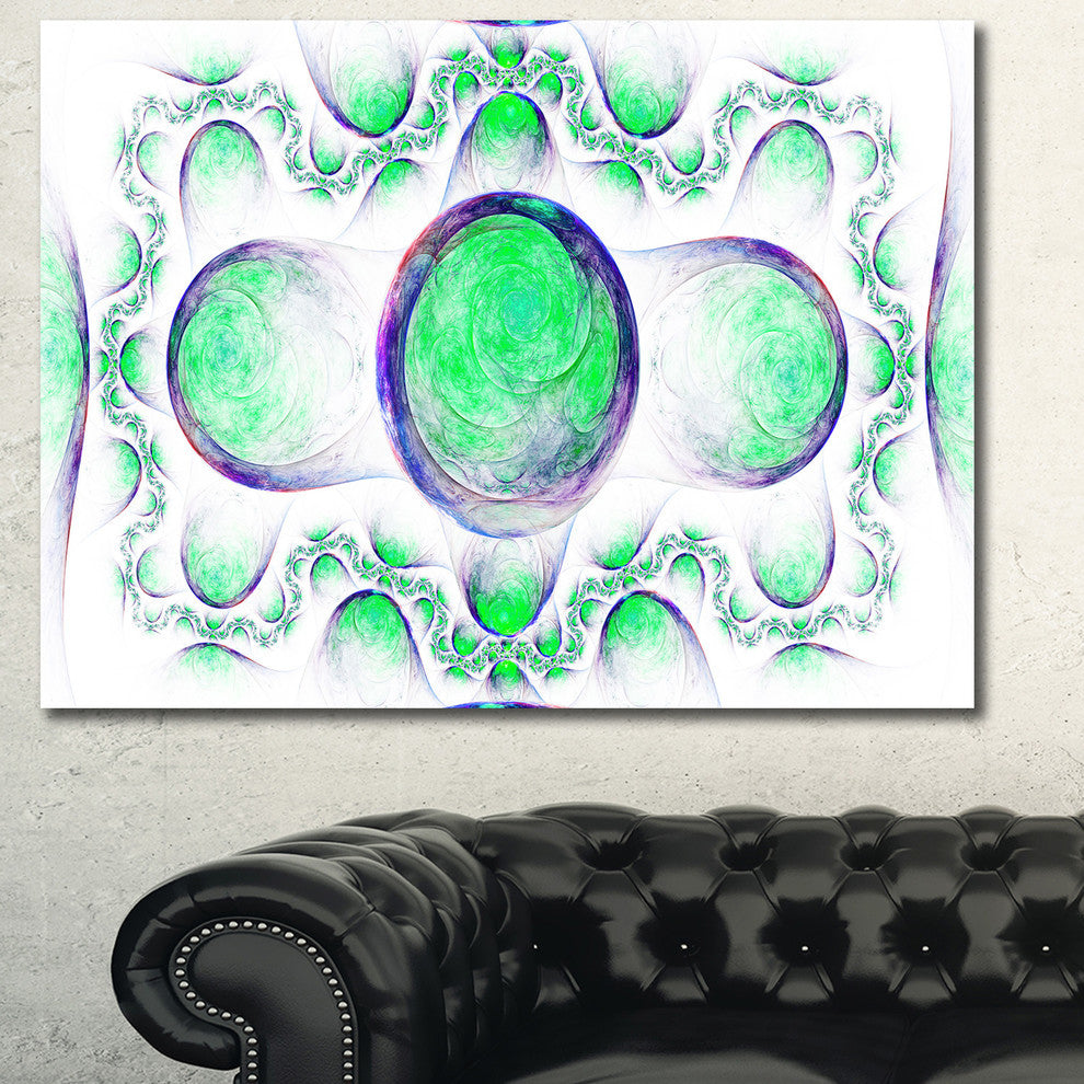 Green Exotic Pattern on White, Abstract Art on Canvas, 40x30