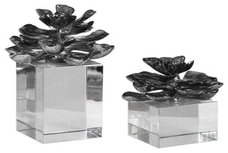 Indian Lotus Metallic Silver Flowers, 2-Piece Set