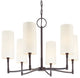 Dillon, Six Light Chandelier, Old Bronze Finish, Off White Linen Shade