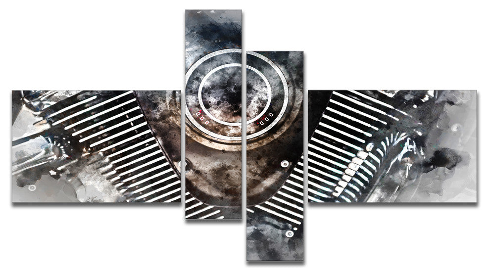 Motorcycle Engine Watercolor, Contemporary Canvas Art Print, 60"x32", 4 panels