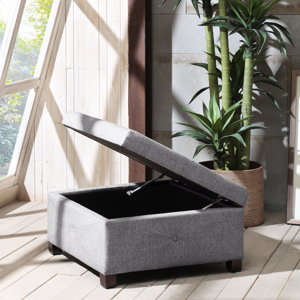 Madison Park Della Button Tufted Soft Close Storage Ottoman, Charcoal