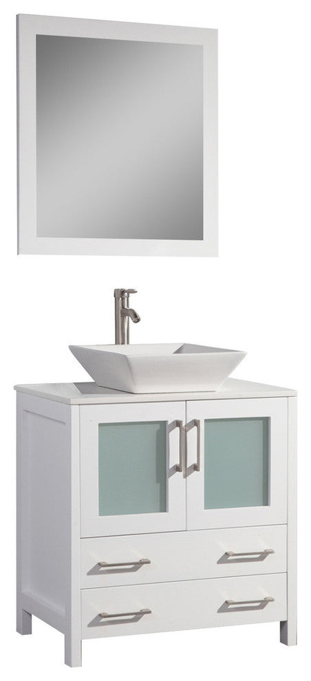 Vanity Art Vanity Set With Vessel Sink, White, 30", Led Sensor-Switch Mirror