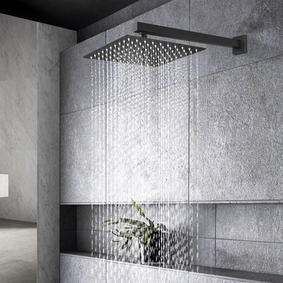 12" Wall Mounted Rainfall Shower System, Matt Back