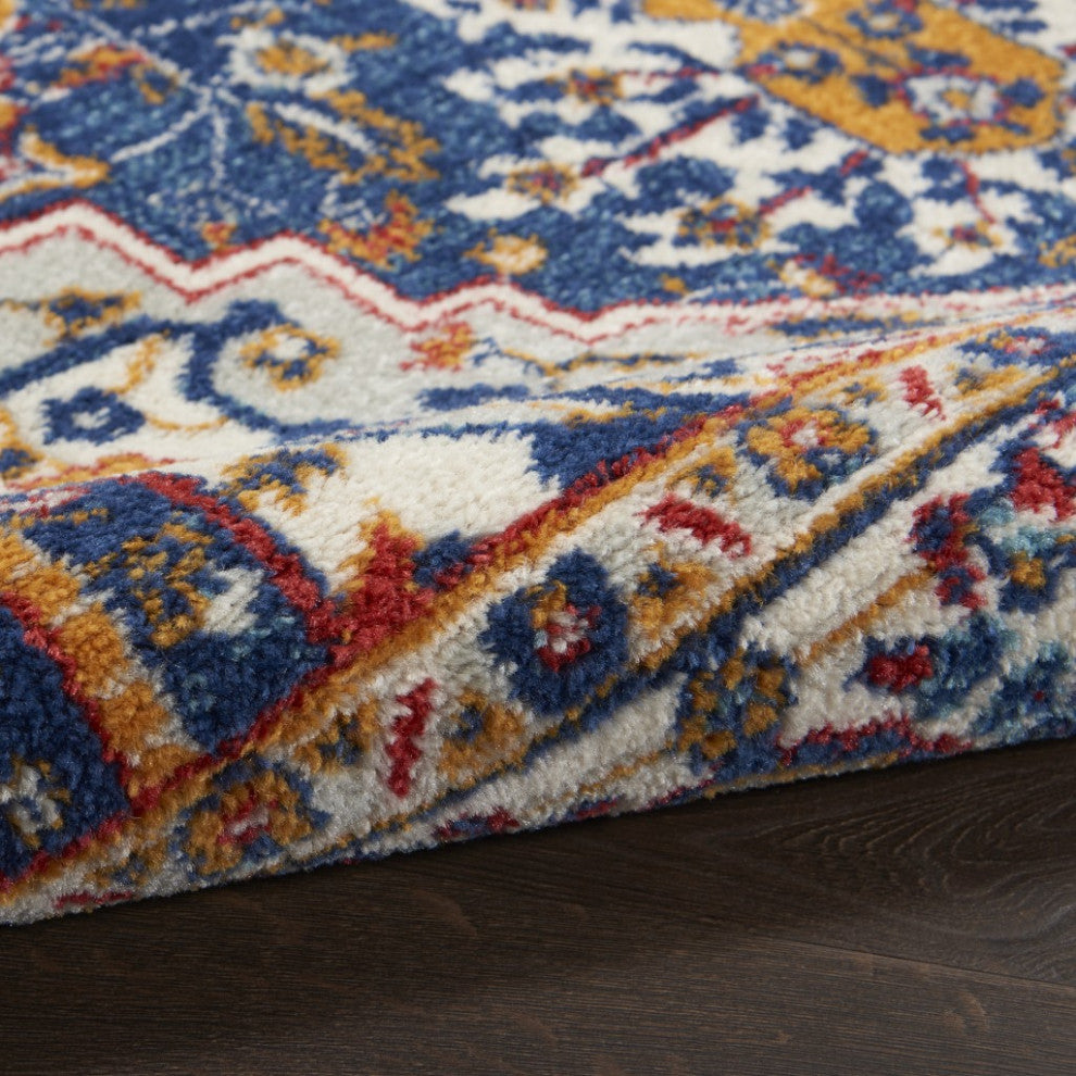 8' X 10' Blue And Ivory Power Loom Area Rug