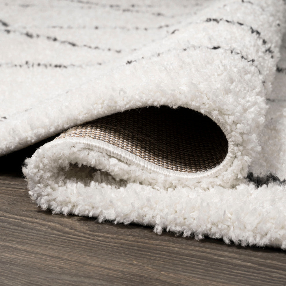 Catala Moroccan Diamond Shag Rug, White/Black, 2x8