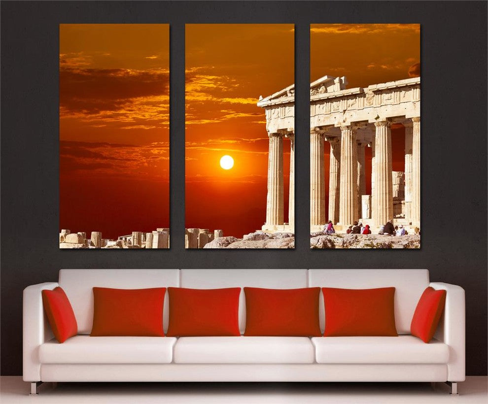 Parthenon Temple Athens Greece Canvas Print 3 Panel Split Triptych