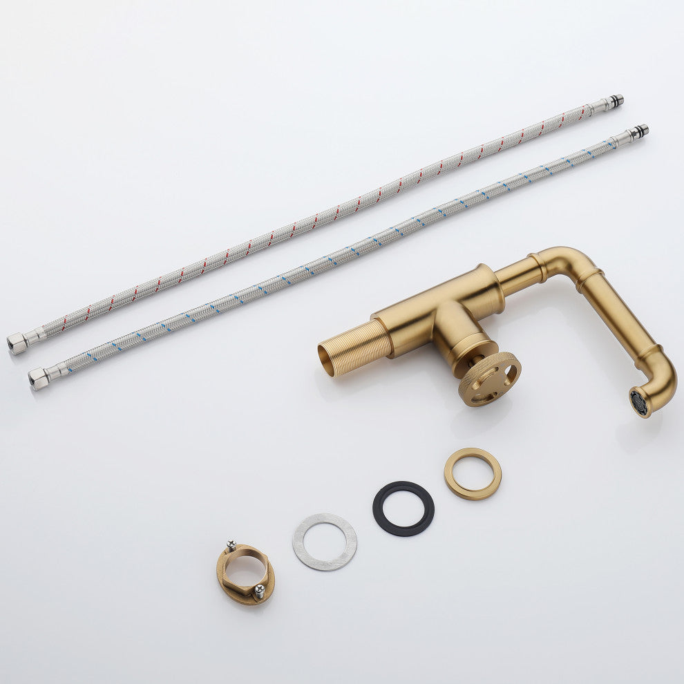 Deck Mounted Single Hole Bathroom Vessel Sink Faucet, Brushed Gold