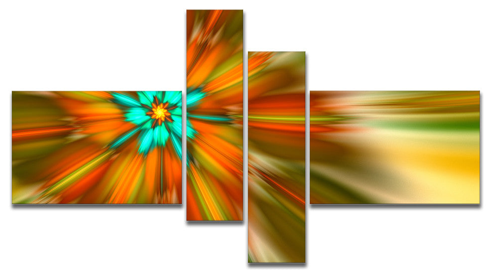 Rotating Bright Fractal Flower, Abstract Canvas Art Print, 60"x32", 4 panels