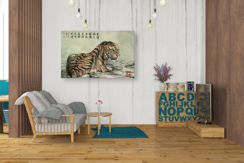 Epic Graffiti "Tiger Relaxing" by River Han, Giclee Canvas Wall Art, 26"x40"