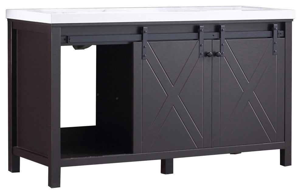 Marsyas 60" Brown Double Vintage Bathroom Vanity Cabinet Quartz Top Square Sinks