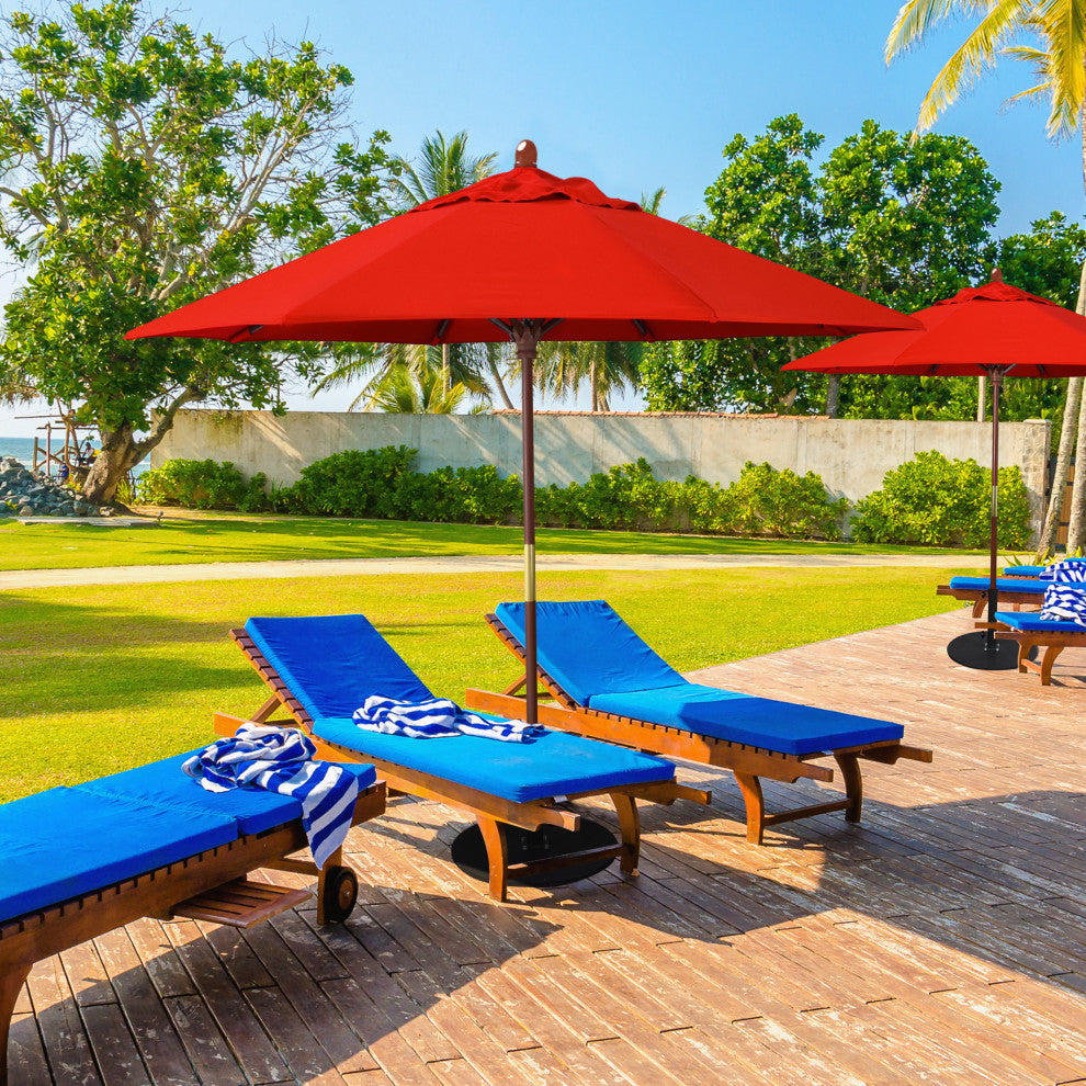 9' Square Push Lift Wood Umbrella, Sunbrella, Air Blue