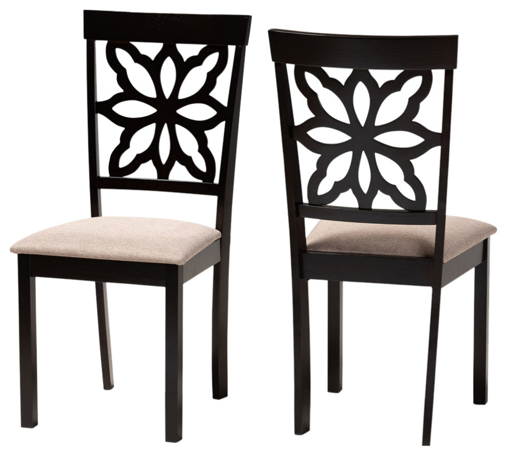 Carta Modern Dark Brown Wood 2-Piece Dining Chair Set, Sand/Dark Brown