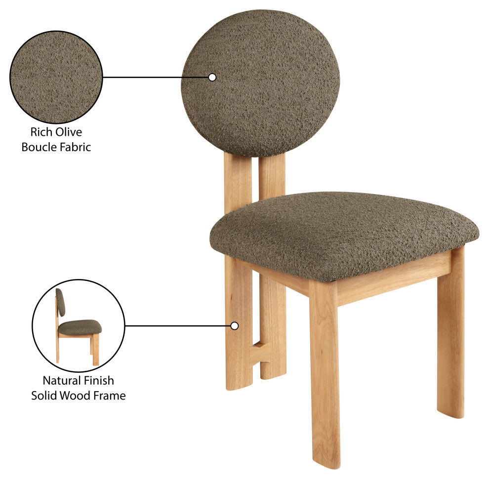 Napa Boucle Fabric Dining Chair, Set of 2, Olive, Natural Finish