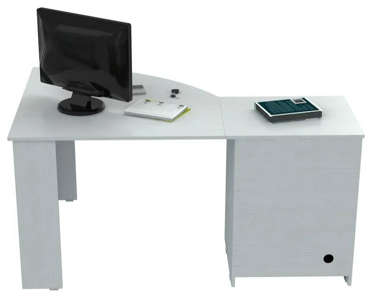 Modern Corner Desk, Pull Out Keyboard Tray & Ample Storage Space, Washed Oak
