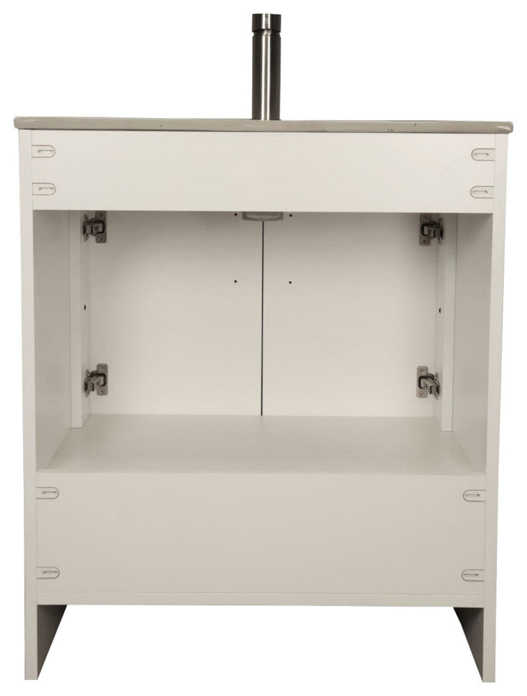 Pacific 30" Vanity With Integrated Ceramic Top and Brushed Nickel Handles, White