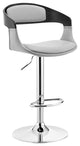 Benson Adjustable Gray Faux Leather and Black Wood Bar Stool with Chrome Base