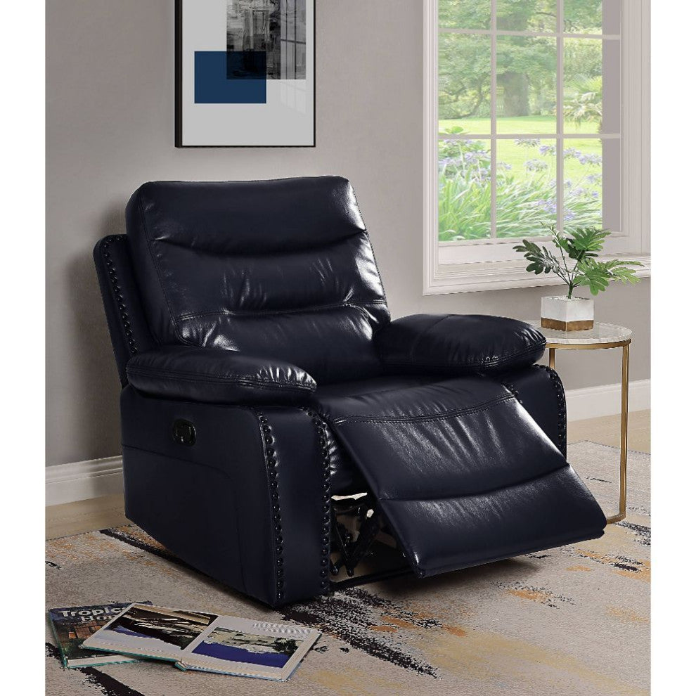 Leather-Gel Upholstered Motion Recliner, Navy